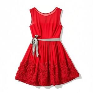 Burning Torch Anthropologie Red Silk Rosette Dress Small Fit Vintage Sleeveless